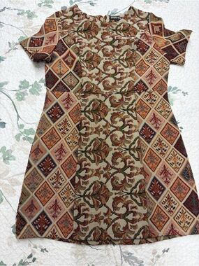 Fashion Union Tapestry Mini Dress in Rust, Olive & Cream